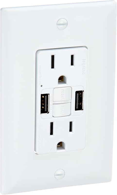 Legrand Radiant Tomacorriente GFCI USB tipo A resistente a manipulaciones de 15 amperios, blanco, 1 paquete | Pass & Seymour Conveniente carga USB para cocinas y baños, persianas resistentes a manipulaciones seguras para niños, 2 puertos USB 2.1A