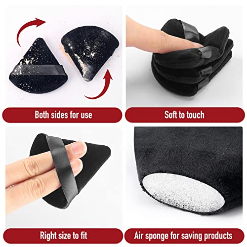 Hiyotec Powder Puff Triangle Makeup Puff For Face, Soft Velour Powder Puffs For Loose Setting Powder, 2 Pieces Puffs With Case, Under Eye Foundation Blender Wedge Beauty Makeup Tools (Black) #TOP13