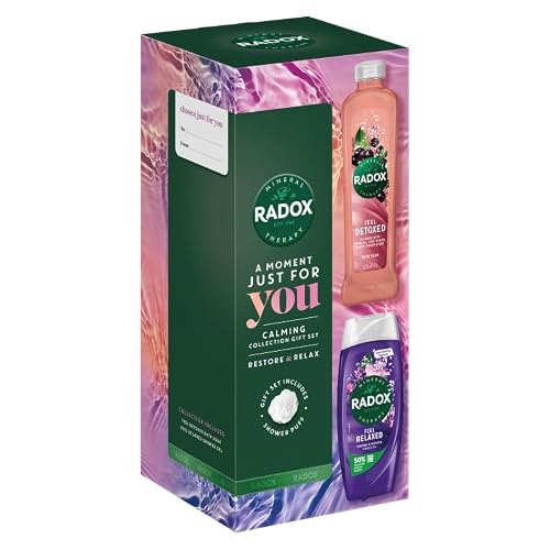 Image of New Radox Restore Relax Set With Feel Detoxed Bath Soak,Radox Feel Relaxed Shower Gel And Body Puff Perfect For Indulging in Relaxtion And Luxury Great Set Gift -A09