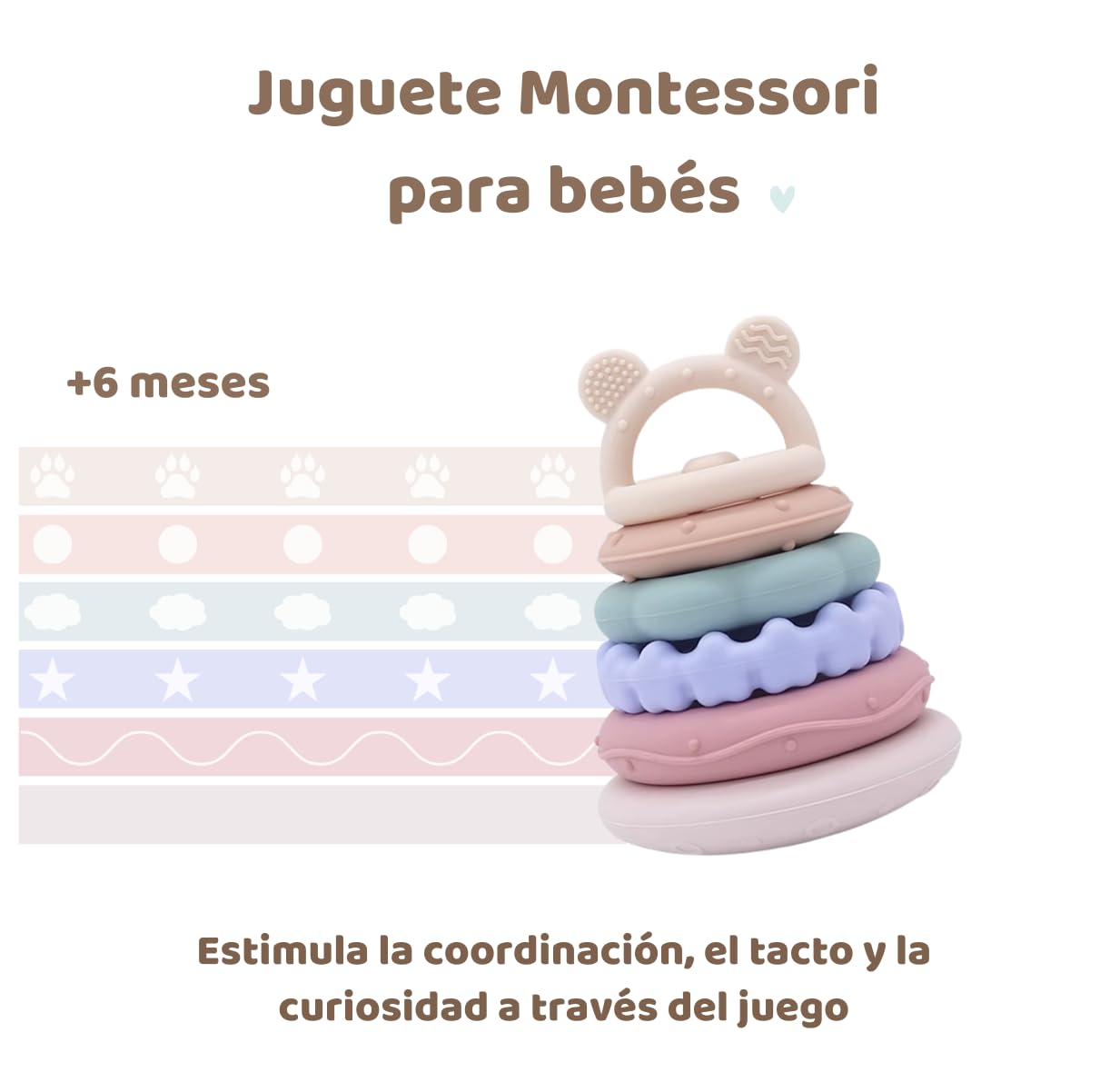 MuyPetit Cubos Apilables Bebé Silicona, Mordedor Silicona, Juguetes Montessori bebé 6-12 meses, Torre Apilable Sensorial para Estimulación y Aprendizaje, Regalo Original para Bebés — view 5