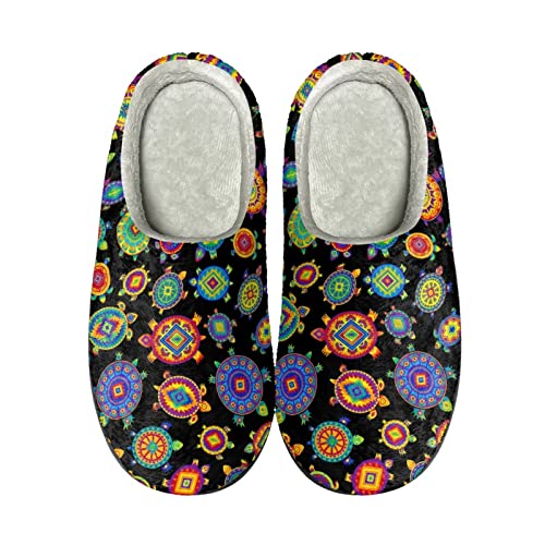 Kuiaobaty Pantuflas de interior para mujer, hombre, pantuflas deslizantes, jirafa, mariquita, libélula, estampado de perro, zapatillas de invierno antideslizantes, Tortugas Étnicas Vistoso, 39/40 EU