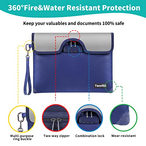 4200°F Fireproof Money Bag With Lock, Water Fireproof Document Bag With Zipper, 8 Layers Fire Insulation, Fireproof Safe Storage Pouch With Lock For Cash, Passport, Certificate(10" X 13", Blue) #TOP4