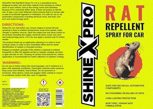 Image of ShineXPro Rat Repellent Spray for Car - Herbal-Enriched & Human Safe Rat Spray for Car Engine and Interior - No Kill, Only Repels Rodent Repellent for Car - 2X Stronger Car Rat Protector
