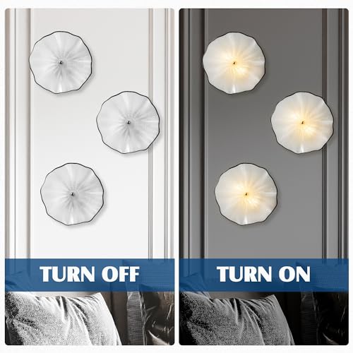 Image of White Glass Wall Light Dia 12 inch Wall Lamp with Murano Glass Shade Vintage Vanity Lighting Fixture with Metal Base Flush Mount Wall Sconce 2-Light for Bathroom, Bedroom, Bedside, Entryway