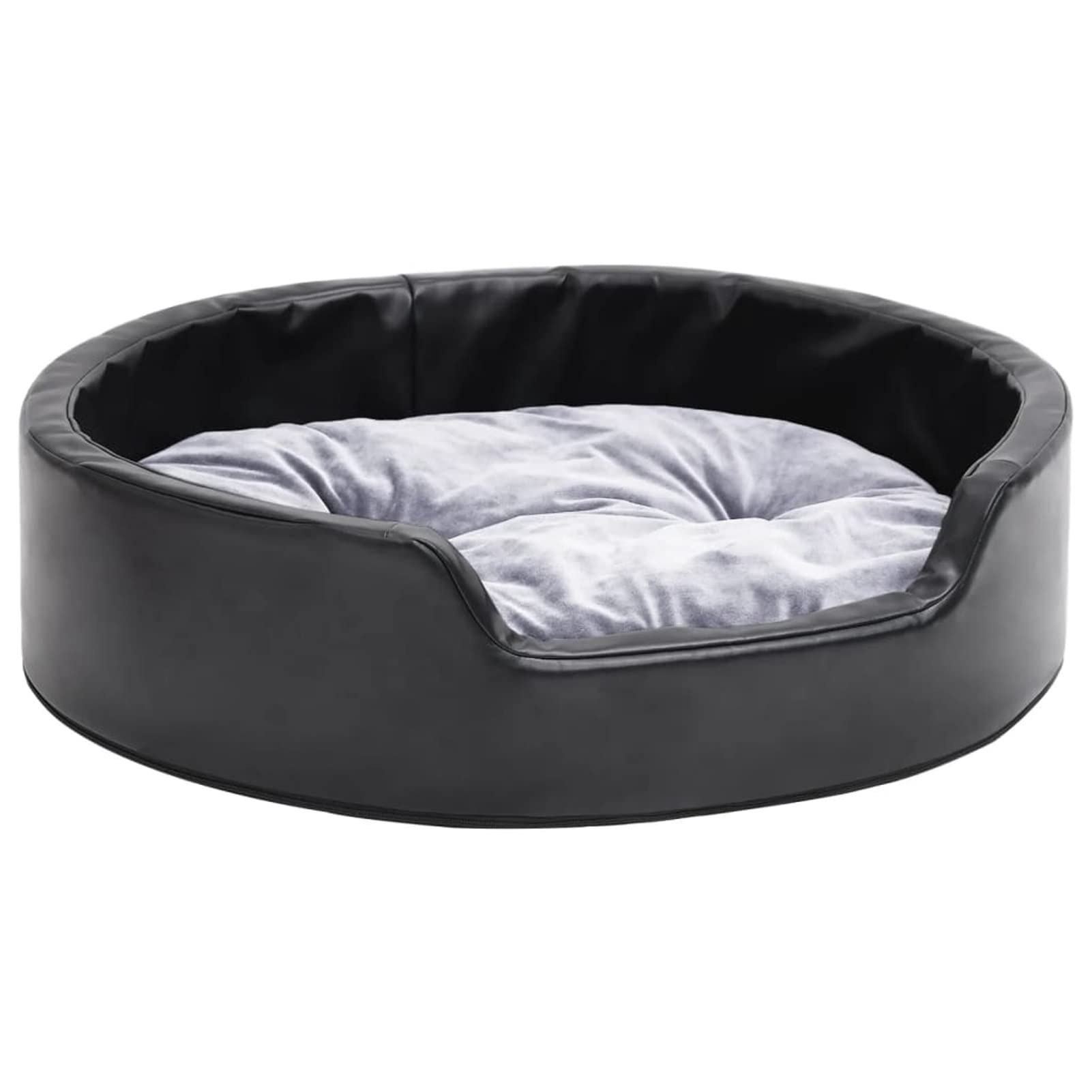 ZHOUMIN Cama para Perros, Sofa Perro, Colchon Perro, Sofá Cama para Mascotas, Felpa y Cuero sintético Negro Gris 69x59x19 cm