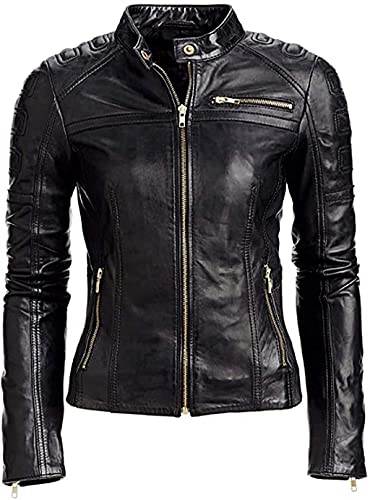 Womens Genuine Lambskin Leather Jacket | Classic rider leather jacket | Black Leather Jacket Women | Womens Leather Jacket (Black, Small)