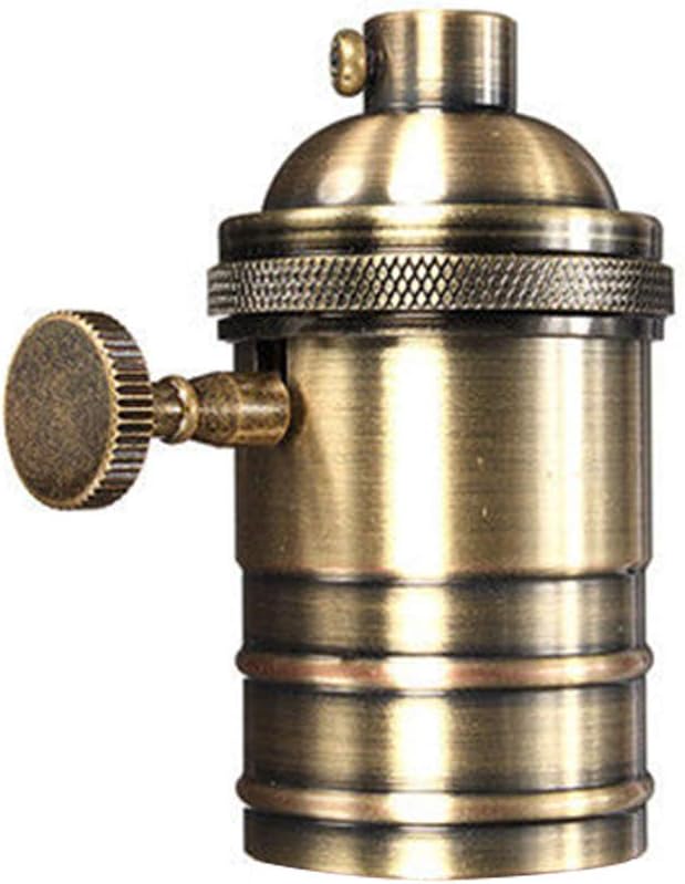 Retro Lamp Bulb Holder E26/E27, Antique Copper Brass Edison Light Bulb Socket with ON/Off, ES Screw Switch Pendant Fitting Holder (Aeneous Brass)