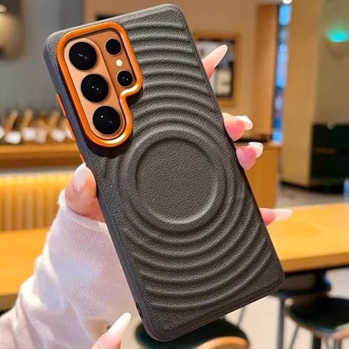 Samsung�p Galaxy S26 Ultra S25 Edge S24 Ultra�p�����E�H�[�^�[���b�v�����U�[�p�^�[���}�O�l�b�g�P�[�X�A�I�����W�����Y�t���[���J�o�[�A�u���b�N�AGalaxy S24 Plus�p