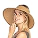 Women Sun Visors Foldable Straw Hats Summer Beach Packable Hat Floppy Wide Brim Cap Big Heads Sombrero (Khaki)