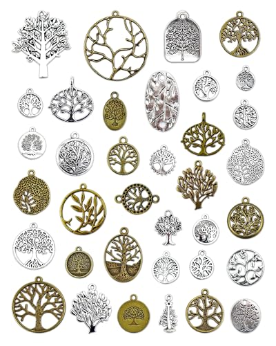 JIALEEY 35 PCS Mixed Tree of Life Charms Pendents DIY