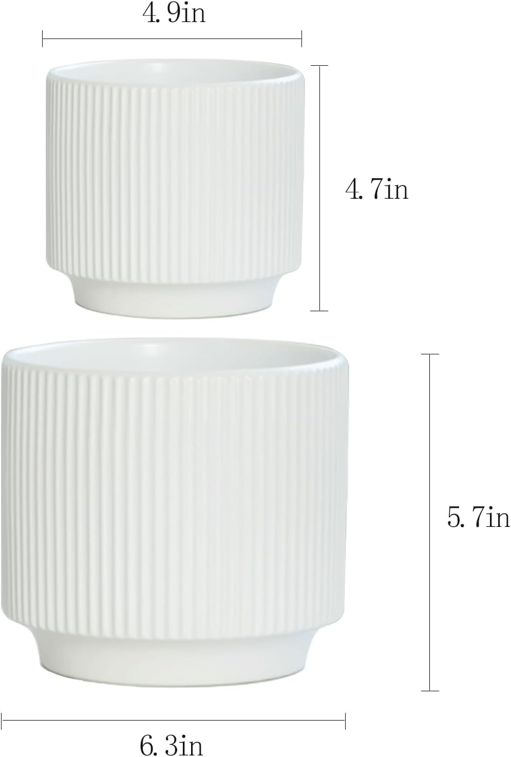 Ceramic 4.9+6.3 inch Planters, Modern Home and Office Flowerpot, Indoor and Outdoor Flowerpot with Drainage Hole (White)