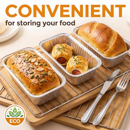 WARMGBOXCO 60 Pack Disposable Foil Loaf Pans with Lids Combo Set,30 Pack 8.7x4.6x2.5 Aluminum Loaf Pans & 30 Pack 8x4.3x2 Aluminum Bread Pan For Baking Cakes Bread Meat. by WARMGBOXCO - Used condition - Image 3