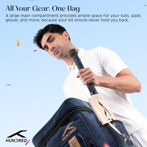 Image of Hundred Polyester Aspire Cricket Kitbag | Spacious & Durable Sports Gear Bag with Multiple Compartments | Shoe Compartment & Sturdy Zippers | Padded Straps(Navy)
