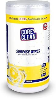Core Clean Disinfecting Surface Wipes, Disinfectant Multi Purpose Wet Wipes for Sanitizing Surfaces, 100 Pulls, Lemon, Pac... Price In India