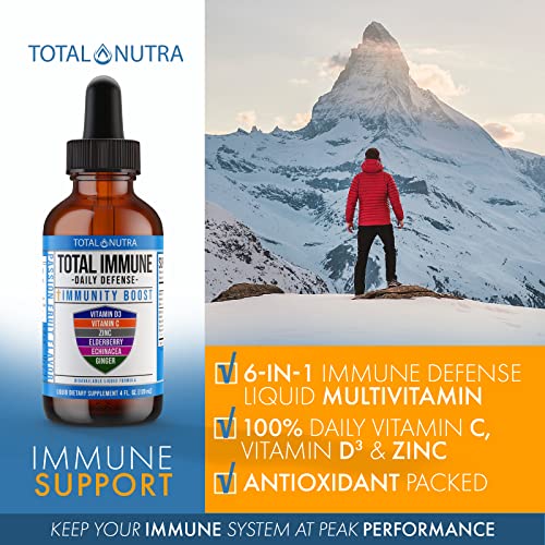 Total Nutra 6-in-1 Liquid Multivitamin Supplement | 100% Daily Zinc, Vitamin D3 and Vitamin C Immunity Drops | Elderberry, Echinacea & Ginger Defense Support for Adults & Kids | 4 oz Passion Fruit - Image 5