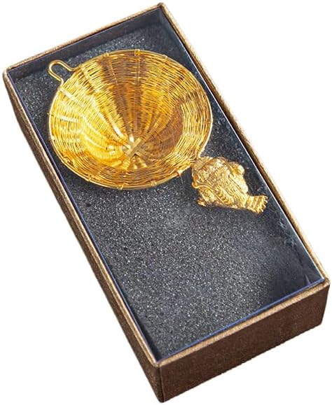 Traditional Japanese Handwoven Copper Tea Strainer, Gold-Toned Fine Mesh Filter with Silver Accents, 2.2 Inch Diameter Tea Leaf Infuser (Copper Strainer - Toad)