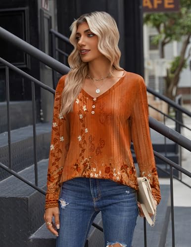 Zeagoo Shirts for Women 2025 Trendy Summer Fall Boho Blouses Long Sleeve Business Casual Work Tunic Tops Orange XXL2