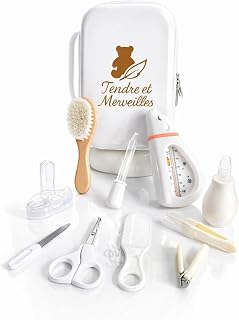 Baby Care Kit – Complete Set of 10 BPA-Free Accessories – Soft Wooden Brush, Nail Clippers, Scissors – Practical and Essential Newborn Gift