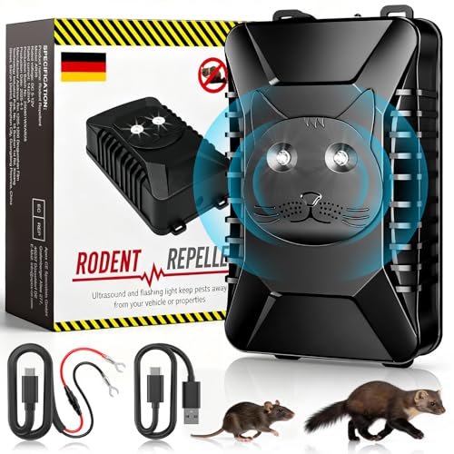 Gropfaros Repellente Ultrasuoni Topi per Auto ad Ultrasuoni 12V, Emissione Frequenza d'onda Sonora 12-45 KHz, Addato per Topo, Insetto