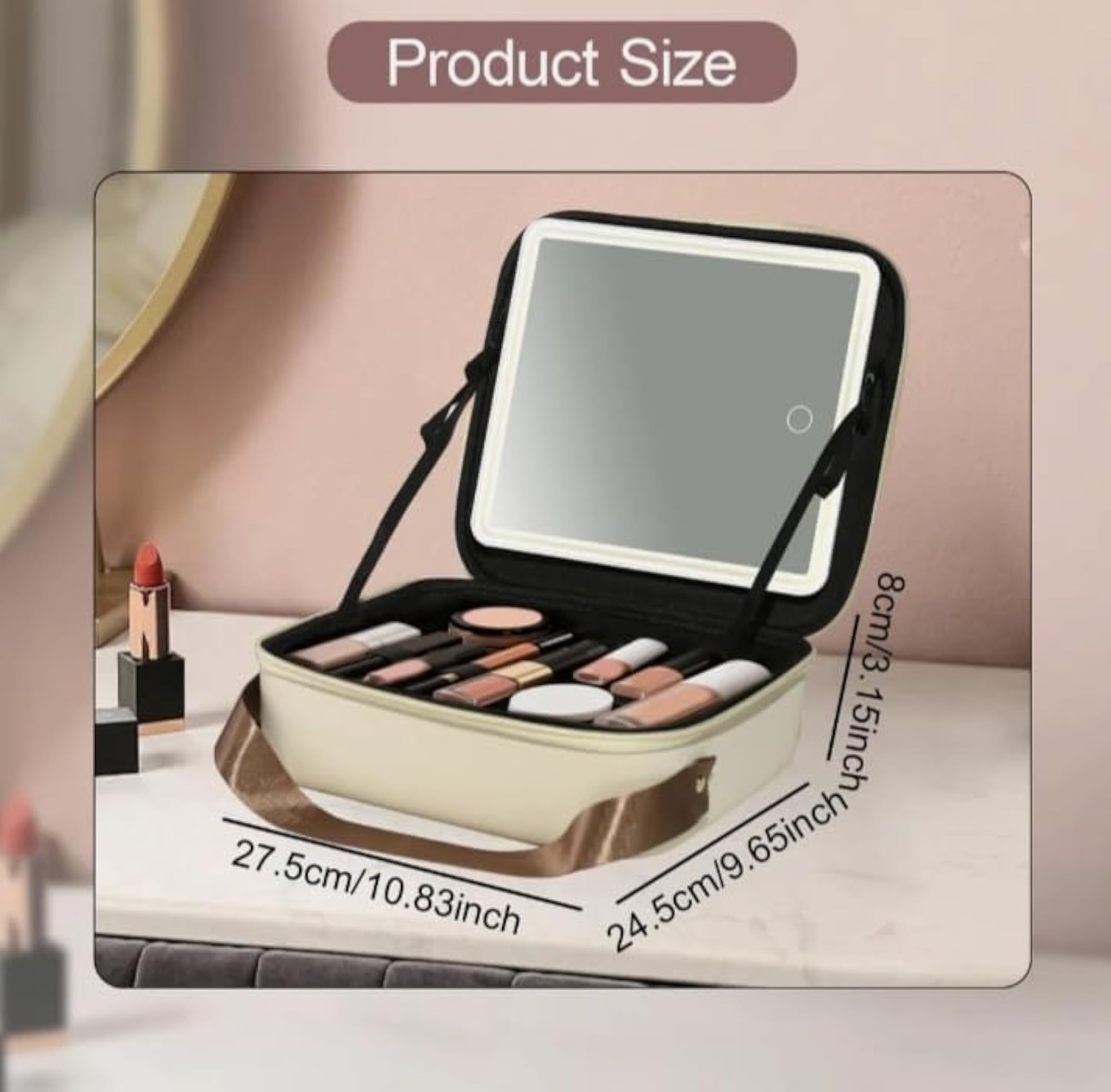 Travel Makeup Bag with LED Mirror, Cosmetic Storage Box