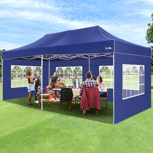 Image of Hoteel 10x20 Heavy Duty Pop Up Canopy Tent with 6 Sidewalls, Dark Blue