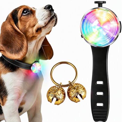 Zirohike Pro Dog Collar Light with 2 Bells, IPX7 Swimming Waterproof Dog Light for Night Walks, Anti-Break & Anti-Drop Clip-on Rechargeable LED Safety Light Up Collar Accessories