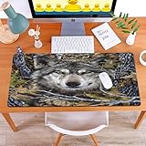 MYAUEYSU Alfombrilla de ratón para 40x90 cm,Un Lobo Mirando hacia Delante a través de la maleza.,Grande,con Base de Goma y Bordes cosidos,Alfombrilla para,PC,portátil,Escritorio