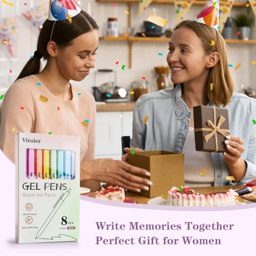 Piochoo Gel Pens, 8pcs Black Ink Pens 0.5mm Smooth Writing Pens,Cute Color Pens for Journaling Desk Accessories Office School Supplies Gifts for Women Nurses