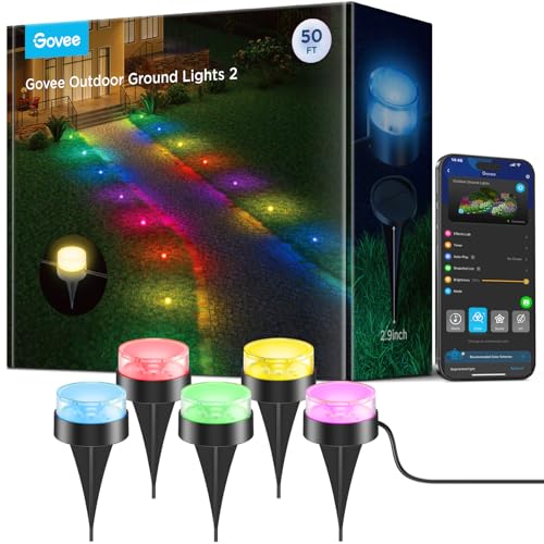 Govee Outdoor Ground Lights 2, 50ft Patio Decorations, 15 Pack RGBIC Pathway Lights with 100LM Warm White, IP67 Waterproof, 63 Scene Modes, Works with Alexa...