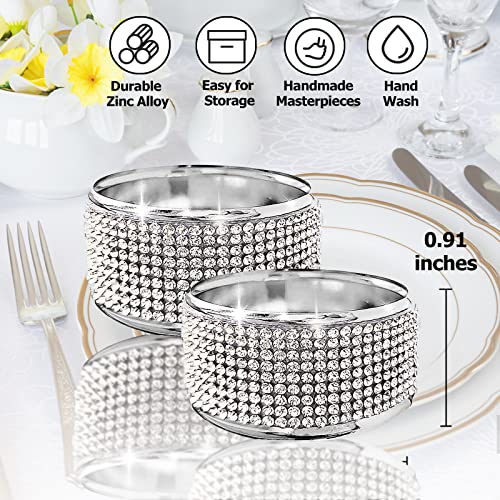 Silver Napkin Rings Set Of 6 - Napkin Ring With Diamond Rhinestone, Bling Table Decorations For Wedding Banquet Bridal Shower Christmas Dinner Holiday Party #TOP1