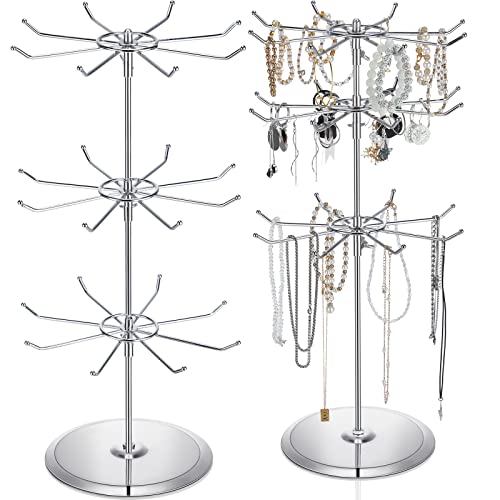 Sieral 2 Pieces Retail Display Racks 3 Tiers Keychain Craft Show Rotating Display Stands Adjustable Countertop Spinner Rack Vendor Display Supplies For Mall Exhibition Retail Store Showrooms, Silver #TOP18