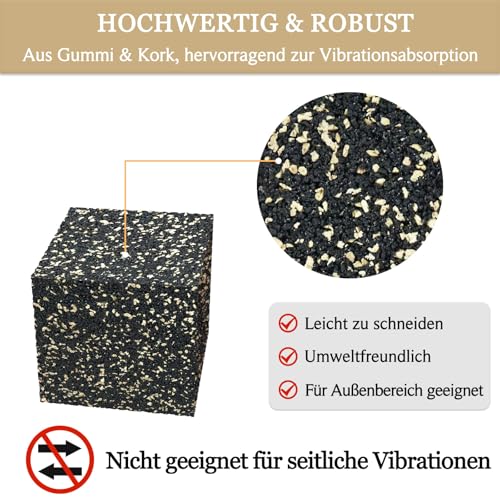 BXI Subwoofer Isolationsmatte - 4 Stück 5 x 5 x 5 cm Bassreduktions-Standlautsprechermatte - Dicke große Gummi-Kork Anti-Vibrationsmatten für schwere Maschinen und Studiomonitorständer