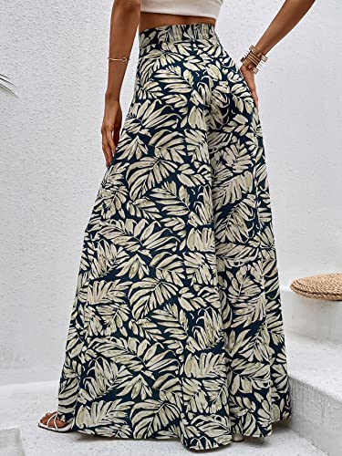 WDIRARA Women's Tropical Print High Waist Wide Leg Pants Boho Palazzo Pants2