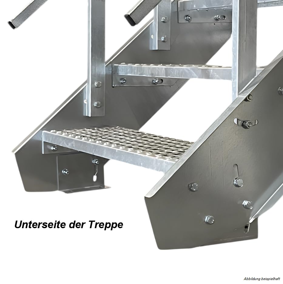 Stahltreppe Industrietreppe Aussentreppe Treppe 5 Stufen-Breite 100cm Variable Geschosshöhe 70-105cm mit einseitigem Geländer