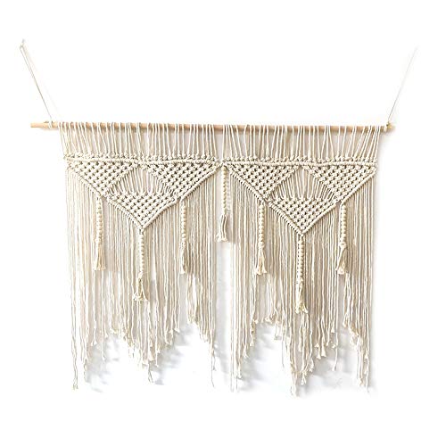 Wresetly Arazzo da Parete in Macramé Tessuto a Mano Corda di Cotone Boemia Boho Arazzo DeCor a Crema
