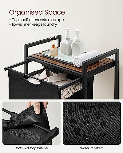 Image of VASAGLE Laundry Hamper, Laundry Basket, Laundry Sorter with A Pull-Out and Removable Bag, Shelf, Metal Frame, 17.2 Gallons (65 L), 19.7 x 13 x 28.4 Inches, Black and Rustic Brown UBLH101B01