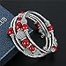 PEARL&CLUB Beaded Chakra Bangle Turquoise Bracelet - Fashion Jewelry Wrap Bracelet with Thick Silver Metal and Mala Beads, Birthday Gifts For Women(Red)