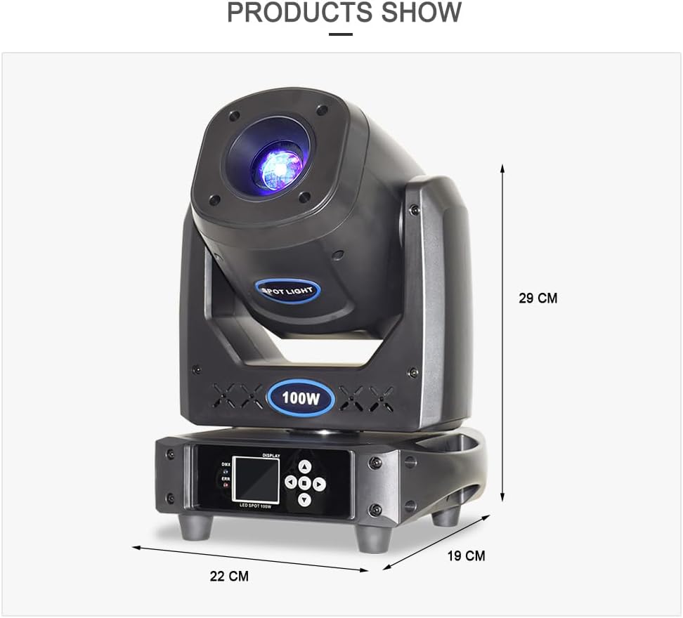 Dimensions of the DJCLUB 100W LED Moving Head Light