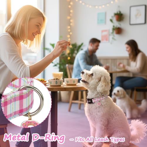 Tag4Oikia Dog Collars for Small Dogs, Dog Collar with Pink Plaid Patterns, Spring Summer Collection Dog Collar with Exquisite Pendant, Durable Adjustable Collars for Gifts for Puppy Small Dogs-S — view 4