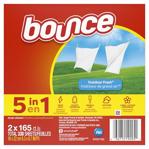 Bounce Dryer Sheets, 330 count, Outdoor Fresh Scent, Fabric Softener Sheets, Reduces Static, Softens and Fights Wrinkles by Bounce - Image 9