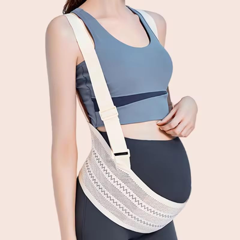Belly Bands for Pregnant Women, Maternity Pregnancy Support Belt, Adjustable Pregnancy Belly Band, Breathable Elastic Waist Support Band with Back Brace Straps, Beige (XXL)