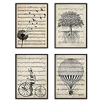 Nacnic Set 4 Posters avec partitions de Musique. Pissenlit, Arbre de vie, Vélo, Ballon pour Murale de Style Vintage. Affiches conçues pour Votre Maison, Magasin, Bureau. A4 sans Cadre.