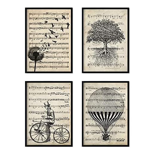 OPINIONES SET CUADROS Nacnic Set de 4 láminas para enmarcar con partituras. Tamaño A4. Sin Marco