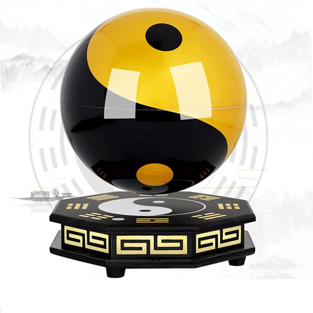 Magnetic Levitation Floating Taichi Ball 360° Rotating Maglev Yin Yang Eight Diagrams Ball Anti Gravity LED Light Lamp - Fengshui Gifts, Home Office Desk Decor (Flying Saucer Base)