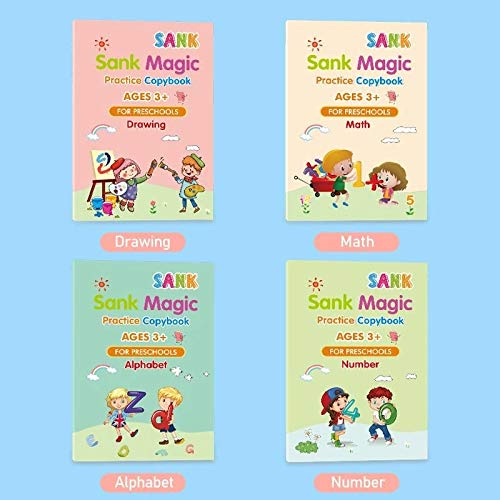 Lixiliw Sank Magic Practice Copyboo para crianças em idade pré-escolar com caneta, conjunto de livro