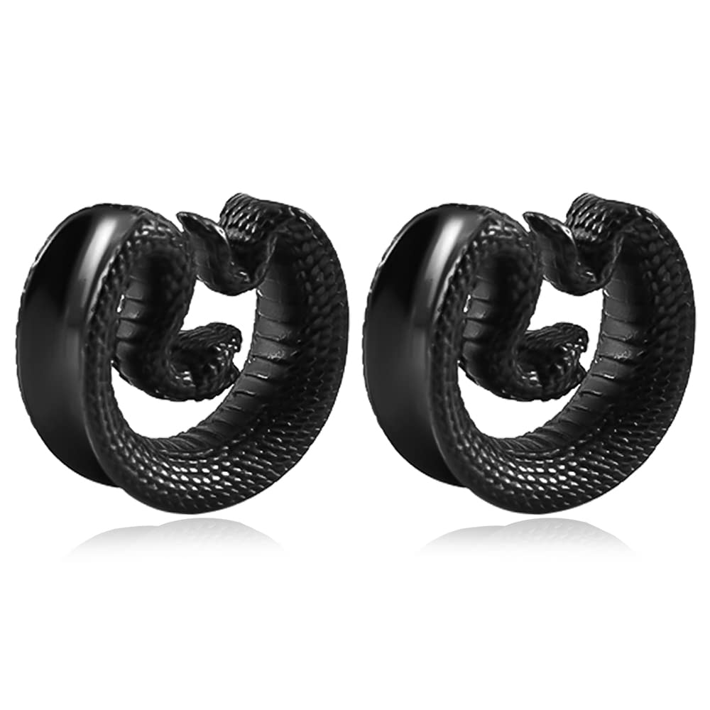 DOEARKO2PCS Ear Gauges Fashion Snake Saddle Ear Plugs Tunnels 316 Stainless Steel Hypoallergenic Earrings Plugs for Ears Expander Pair Selling 2g 0g Body Jewelry