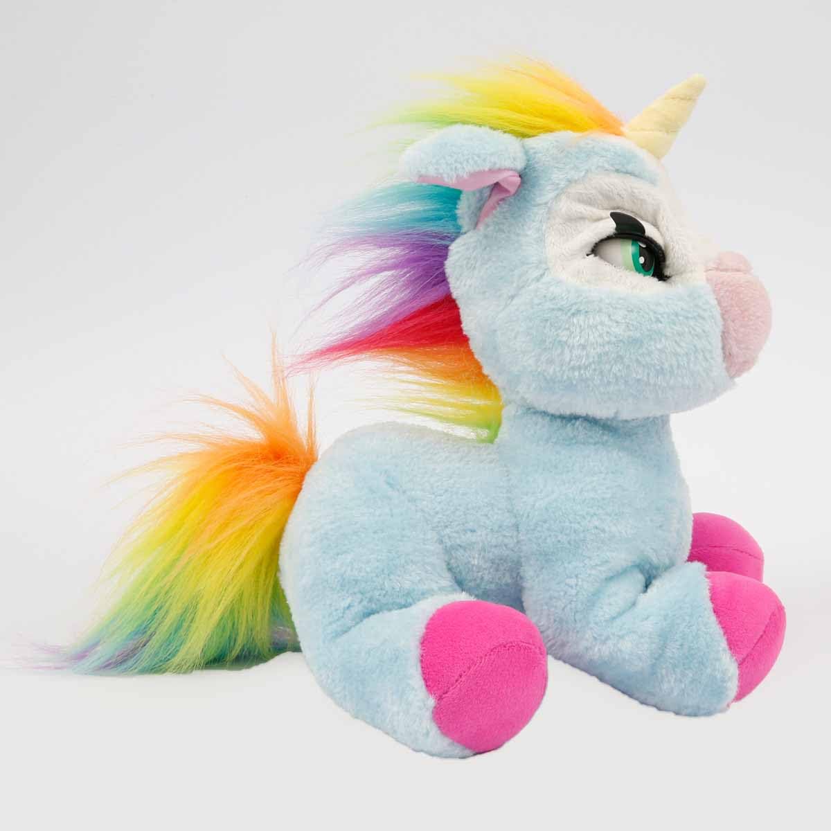 Giochi Preziosi Emotion Pets, Shiny Pluszowy jednorożec, zabawki dla dzieci 3 lata +, interaktywna pluszowa zabawka ze szczotką i 2 kolorowe spinki, kolor niebieski i grzywa i tęczowy ogon