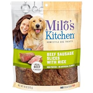 Milo’s Kitchen Homestyle Dog Treats, Beef Sausage Slices, 18 Ounce, High Protein, No Artifical Flavors