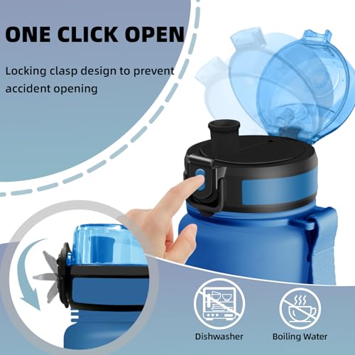 Trinkflasche 1l, Trinkflasche Sport, Wasserflasche Auslaufsicher, Wasserflasche mit Zeitmarkierung, Leicht zu Tragen und zu Reinigen, Flasche für Fitness, Schule, Büro, Jugendliche, Erwachsene, Gym