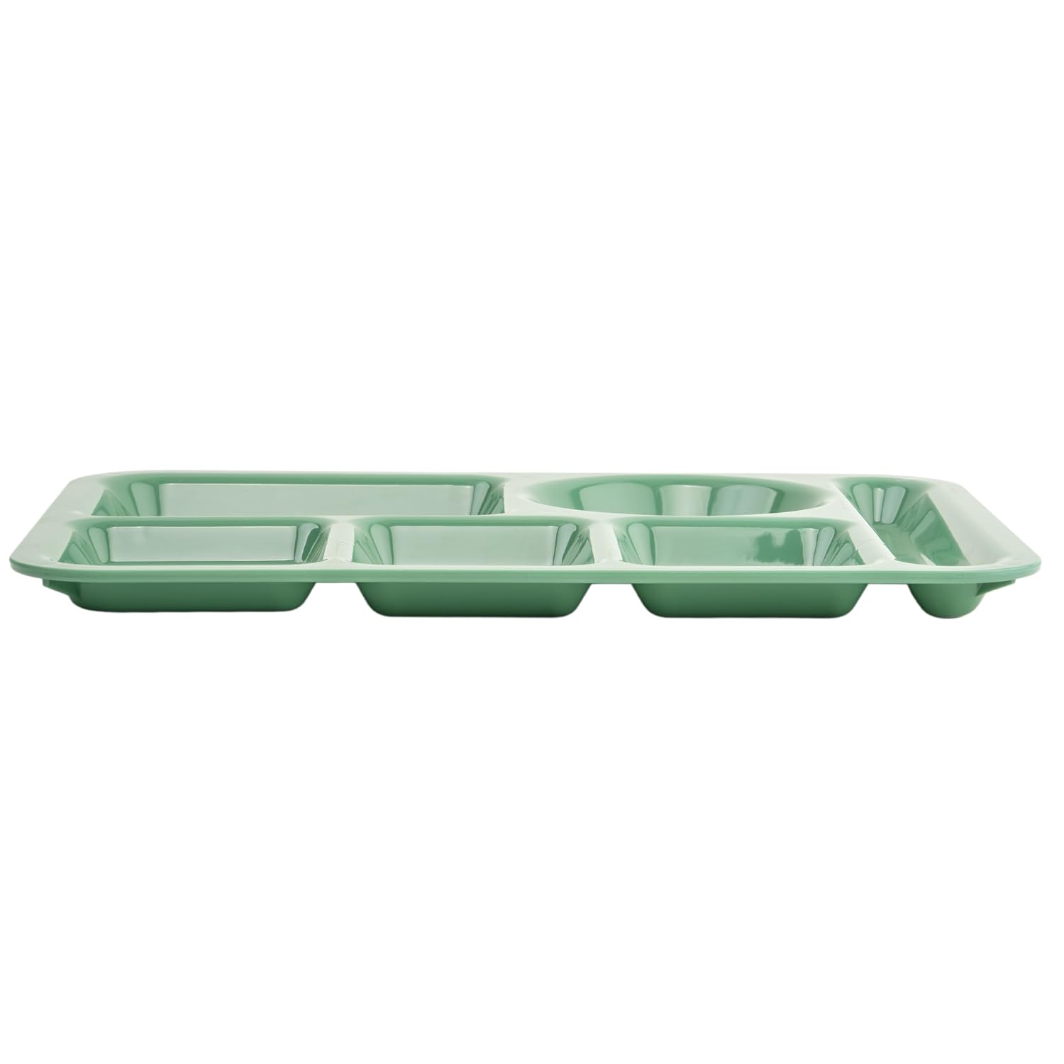 G.E.T. 13 3/4" x 9.9" Green 6 Plastic 6-Compartment Tray (Set of 12) | Dishwasher safe, BPA-free, Shatterproof, 6 compartments, Left-handed ergonomic flatware, Great for School Lunches and Entrees